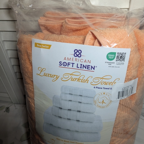 American Soft Linen 6 Piece Towel Set in Malibu Peach - Picture 10 of 10